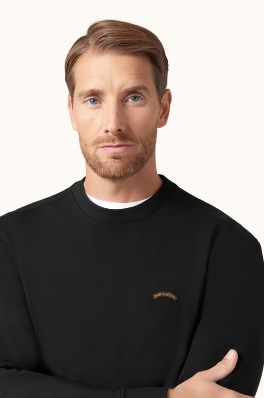 Paul Shark Paul Shark Erkek Normal Kesim Logo Detaylı Yuvarlak Yakalı Pamuklu Uzun Kollu Siyah Sweatshirt 16311828-011