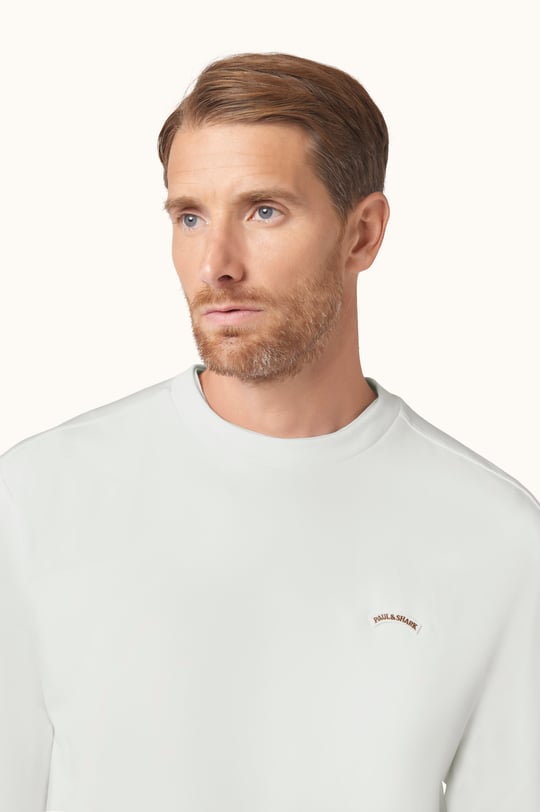 Paul Shark Paul Shark Erkek Normal Kesim Logo Detaylı Yuvarlak Yakalı Pamuklu Uzun Kollu Beyaz Sweatshirt 16311828-965