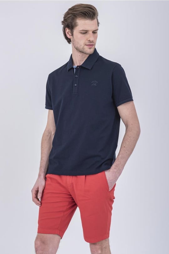 Paul Shark Paul Shark Erkek Pamuklu Normal Kesim Rahat Lacivert Büyük Beden Polo Yaka T-Shirt 22411293A-013