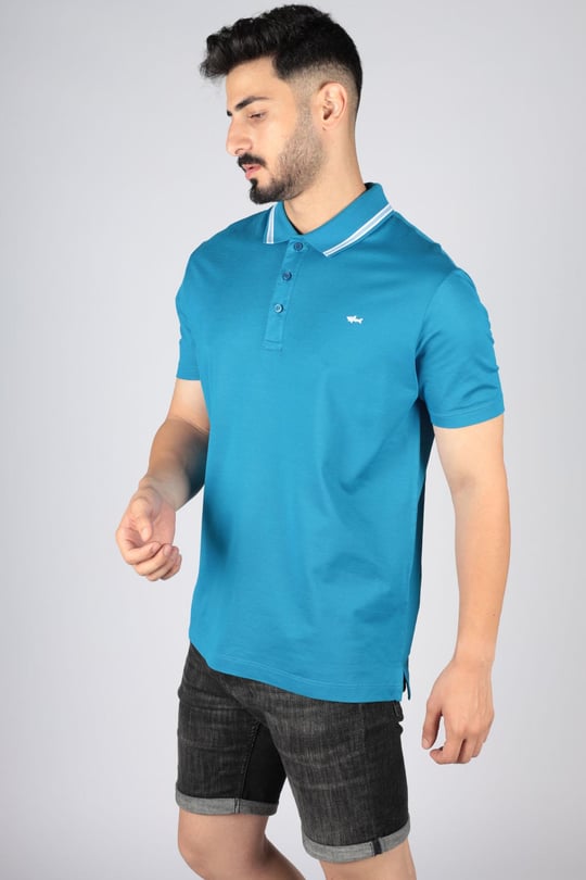 Paul Shark Paul Shark Erkek Pamuklu Polo Yakalı Rahat Kesim Günlük Kullanıma Uygun Mavi Polo Yaka T-Shirt 23411201-338