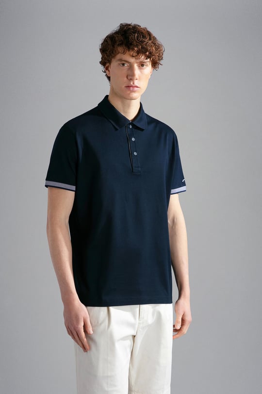 Paul Shark Paul Shark Erkek Pamuklu Polo Yakalı Düğme Kapamalı Kısa Kollu Mavi Polo Yaka T-Shirt 24411316-013