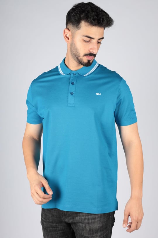 Paul Shark Paul Shark Erkek Pamuklu Polo Yakalı Rahat Kesim Günlük Kullanıma Uygun Mavi Polo Yaka T-Shirt 23411201-338