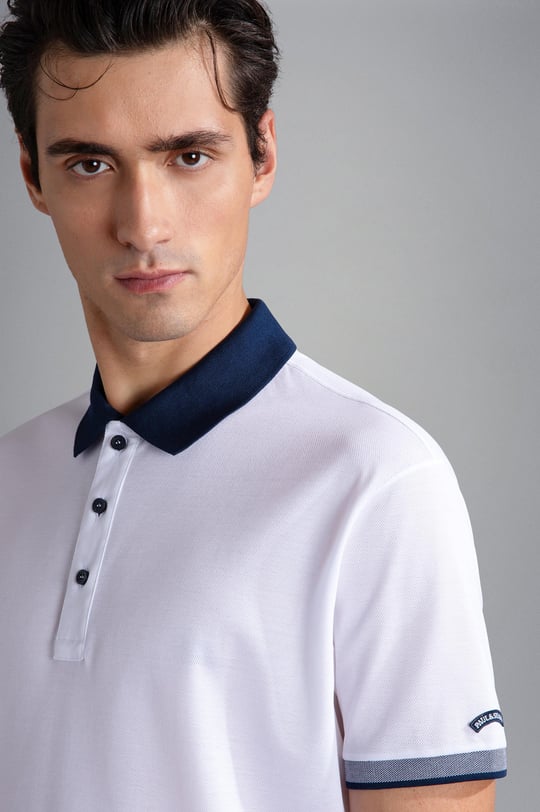 Paul Shark Paul Shark Erkek Pamuklu Polo Yakalı Düğme Kapamalı Kısa Kollu Beyaz Polo Yaka T-Shirt 24411316-010