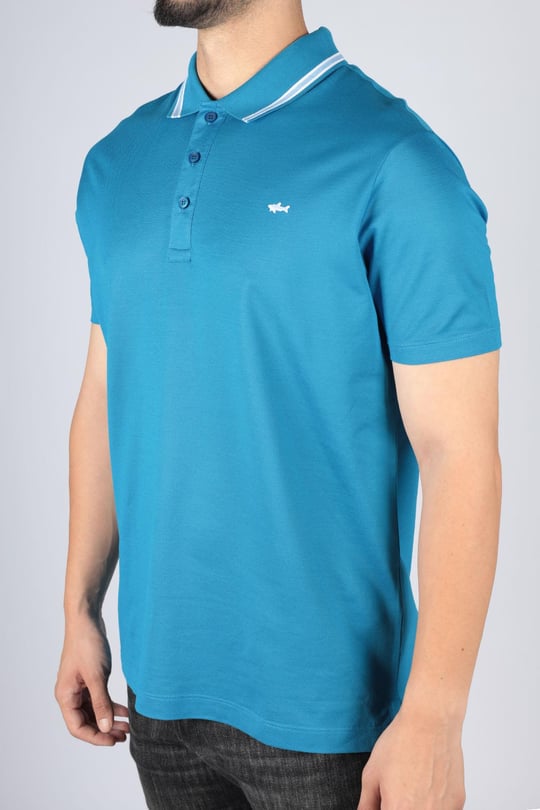 Paul Shark Paul Shark Erkek Pamuklu Polo Yakalı Rahat Kesim Günlük Kullanıma Uygun Mavi Polo Yaka T-Shirt 23411201-338