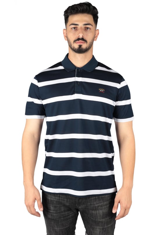 Paul Shark Paul Shark Erkek Pamuklu Regular Fit Çizgili Kısa Kollu Lacivert-Beyaz Polo Yaka T-Shirt 23411340-218