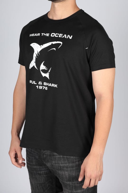 Paul Shark Paul Shark Erkek Pamuklu Regular Fit Düz Kısa Kollu Siyah T-Shirt 23411018-011