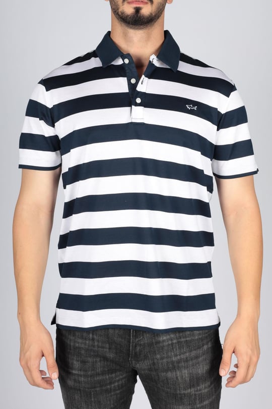 Paul Shark Paul Shark Erkek Pamuklu Regular Fit Çizgili Kısa Kollu Beyaz Polo Yaka T-Shirt 23411276-169