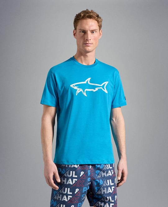 Paul Shark Paul Shark Erkek Pamuklu Regular Fit Yuvarlak Yaka Mavi T-Shirt 22411073-338