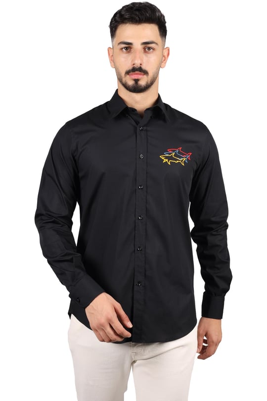 Paul Shark Paul Shark Erkek Pamuklu Regular Fit Düz Uzun Kol Siyah Gömlek 23413302J-011