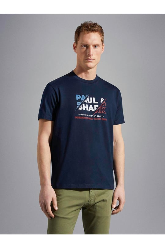 Paul Shark Paul Shark Erkek Pamuklu Regular Fit Düz Kısa Kollu Lacivert T-Shirt 23411036A-013