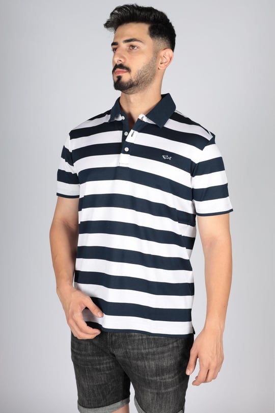 Paul Shark Paul Shark Erkek Pamuklu Regular Fit Çizgili Kısa Kollu Beyaz Polo Yaka T-Shirt 23411276-169
