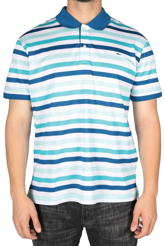 Paul Shark Paul Shark Erkek Pamuklu Regular Fit Çizgili Kısa Kollu Mavi-Beyaz Polo Yaka T-Shirt 23411342-205