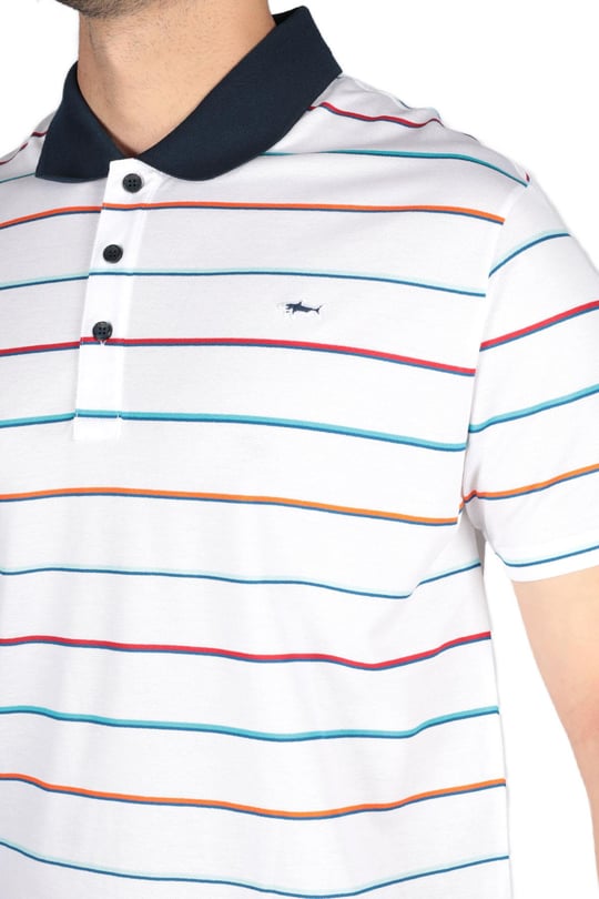 Paul Shark Paul Shark Erkek Pamuklu Regular Fit Çizgili Kısa Kollu Beyaz Polo Yaka T-Shirt 23411323-256