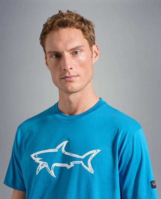 Paul Shark Paul Shark Erkek Pamuklu Regular Fit Yuvarlak Yaka Mavi T-Shirt 22411073-338