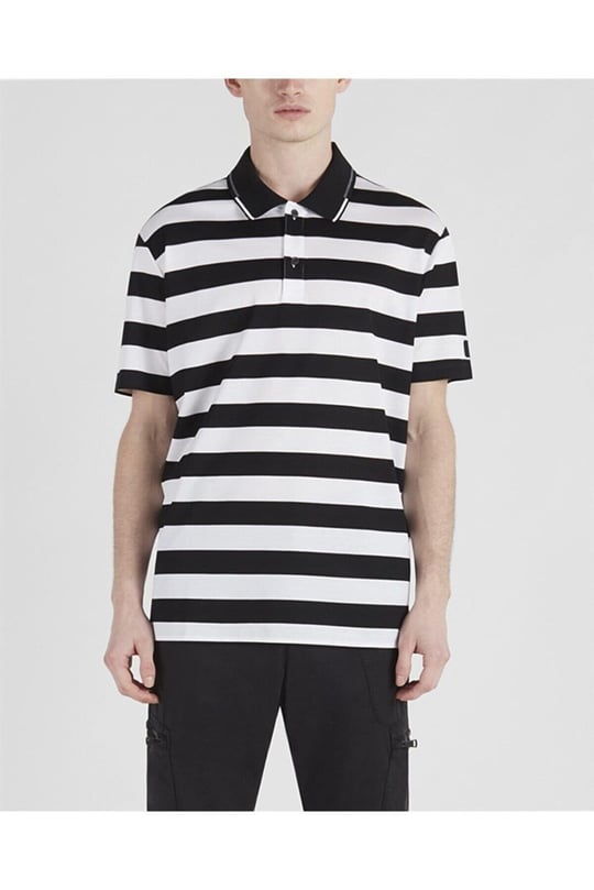 Paul Shark Paul Shark Erkek Pamuklu Regular Fit Çizgili Kısa Kollu Siyah-Beyaz Polo Yaka T-Shirt 21411347A-355
