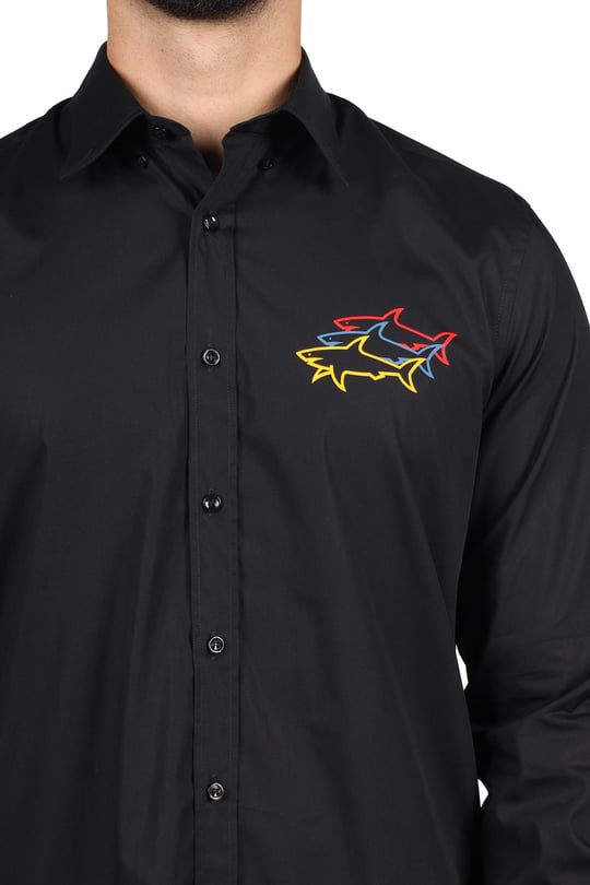 Paul Shark Paul Shark Erkek Pamuklu Regular Fit Düz Uzun Kol Siyah Gömlek 23413302J-011
