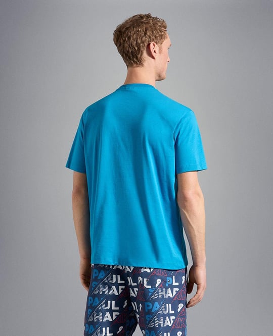 Paul Shark Paul Shark Erkek Pamuklu Regular Fit Yuvarlak Yaka Mavi T-Shirt 22411073-338
