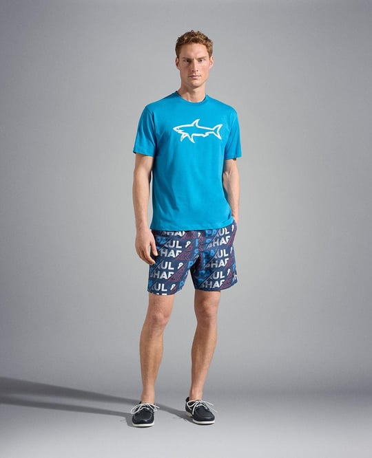 Paul Shark Paul Shark Erkek Pamuklu Regular Fit Yuvarlak Yaka Mavi T-Shirt 22411073-338