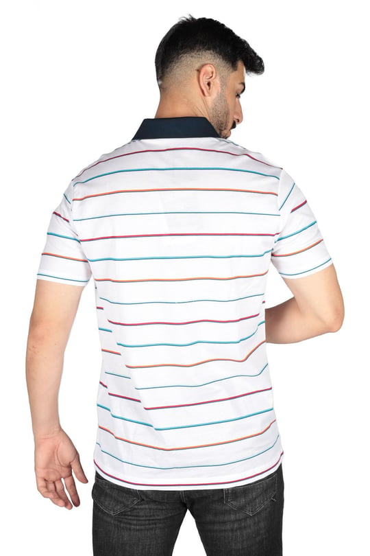 Paul Shark Paul Shark Erkek Pamuklu Regular Fit Çizgili Kısa Kollu Beyaz Polo Yaka T-Shirt 23411323-256