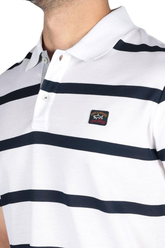 Paul Shark Paul Shark Erkek Pamuklu Regular Fit Çizgili Kısa Kollu Beyaz-Siyah Polo Yaka T-Shirt 23411340-217
