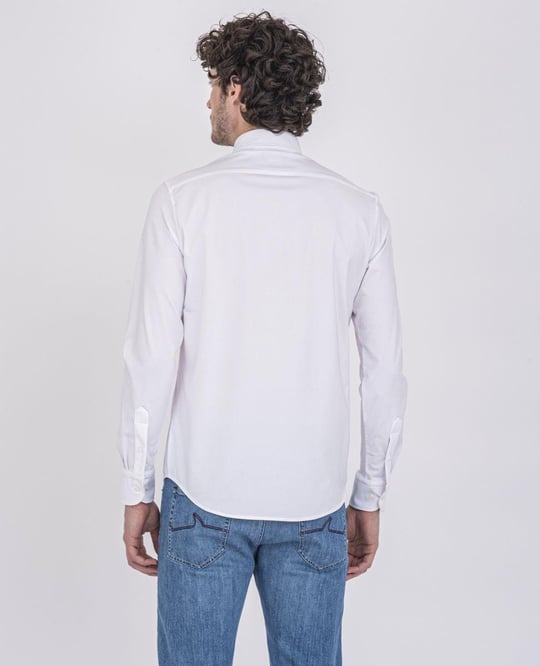 Paul Shark Paul Shark Erkek Pamuklu Slim Fit  İnce Düğme Kapamalı Beyaz Gömlek C0P3065-010