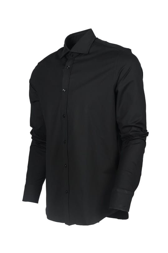 Paul Shark Paul Shark Erkek Pamuklu Slim Fit  İnce Düğme Kapamalı Siyah Gömlek C0P3065-011