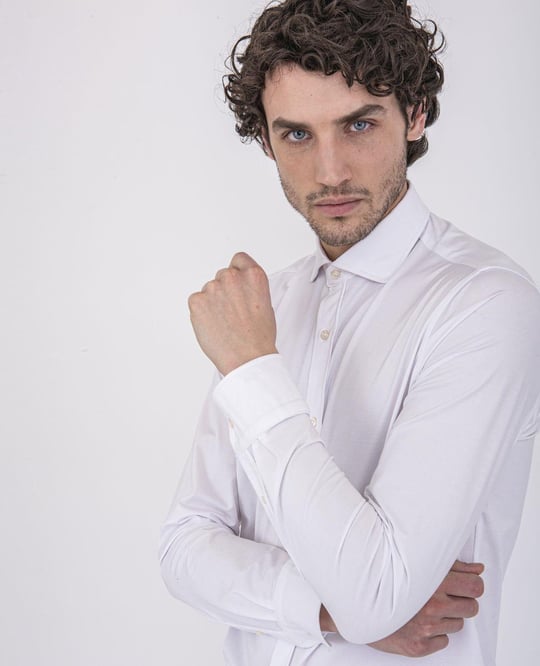 Paul Shark Paul Shark Erkek Pamuklu Slim Fit  İnce Düğme Kapamalı Beyaz Gömlek C0P3065-010