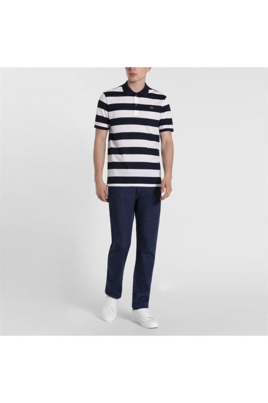 Paul Shark Paul Shark Erkek Polo Yaka Düğme Kapamalı Kısa Kollu Mavi-Beyaz Polo Yaka T-Shirt COP1012-139
