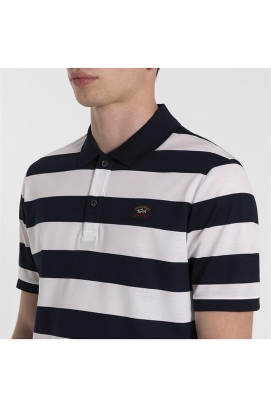 Paul Shark Paul Shark Erkek Polo Yaka Düğme Kapamalı Kısa Kollu Mavi-Beyaz Polo Yaka T-Shirt COP1012-139