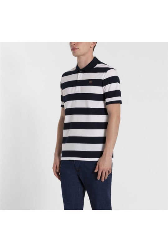 Paul Shark Paul Shark Erkek Polo Yaka Düğme Kapamalı Kısa Kollu Mavi-Beyaz Polo Yaka T-Shirt COP1012-139
