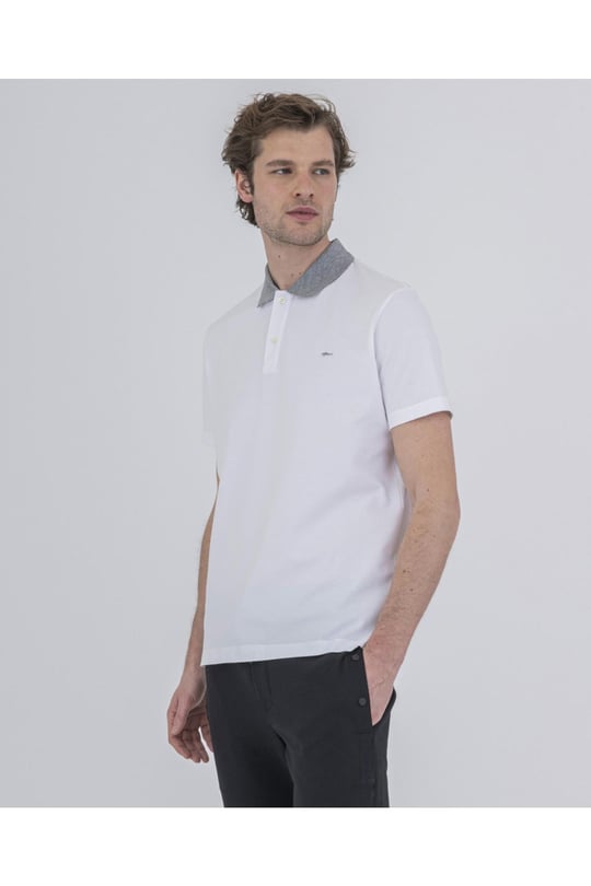 Paul Shark Paul Shark Erkek Polo Yaka Düğme Kapamalı Kısa Kollu Beyaz Polo Yaka T-Shirt 22411353-010