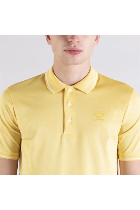 Paul Shark Paul Shark Erkek Polo Yaka Düğme Kapamalı Kısa Kollu Sarı Polo Yaka T-Shirt 21411218-205