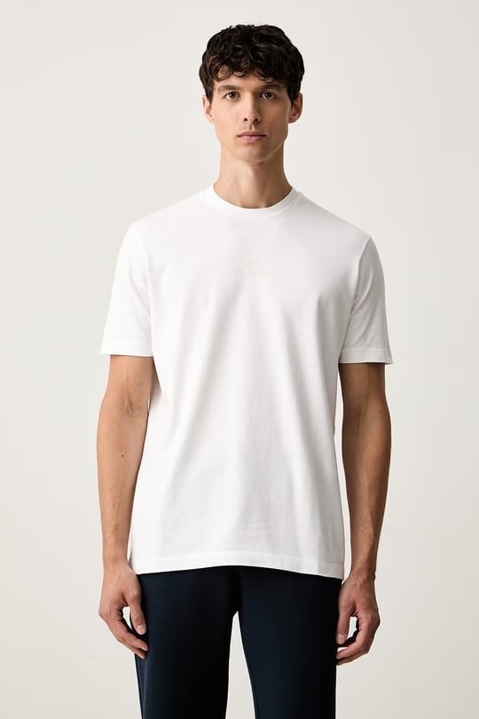 Paul Shark Paul Shark Erkek Rahat Kalıp Logo Kabartmalı Pamuklu Kısa Kollu Beyaz T-Shirt 16311601A-965