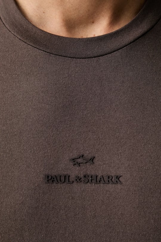 Paul Shark Paul Shark Erkek Rahat Kalıp Logo Kabartmalı Pamuklu Kısa Kollu Kahverengi T-Shirt 16311601-365