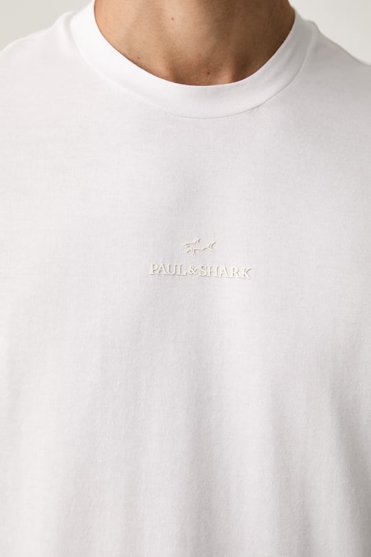 Paul Shark Paul Shark Erkek Rahat Kalıp Logo Kabartmalı Pamuklu Kısa Kollu Beyaz T-Shirt 16311601-965