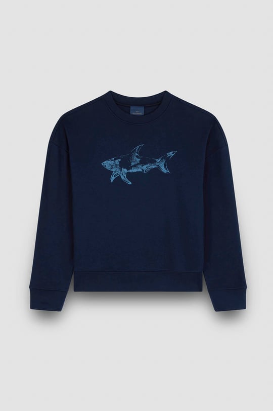 Paul Shark Paul Shark Erkek Rahat Kalıp Büyük Shark Logolu Pamuklu Uzun Kollu Lacivert Sweatshirt 15311848-050
