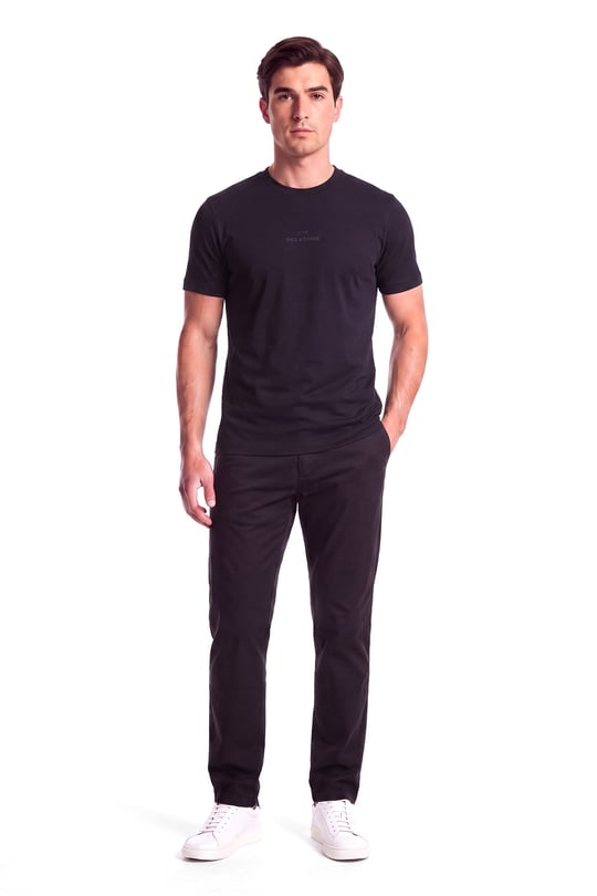 Paul Shark Paul Shark Erkek Rahat Kalıp Logo Kabartmalı Pamuklu Kısa Kollu Siyah T-Shirt 16311601A-011