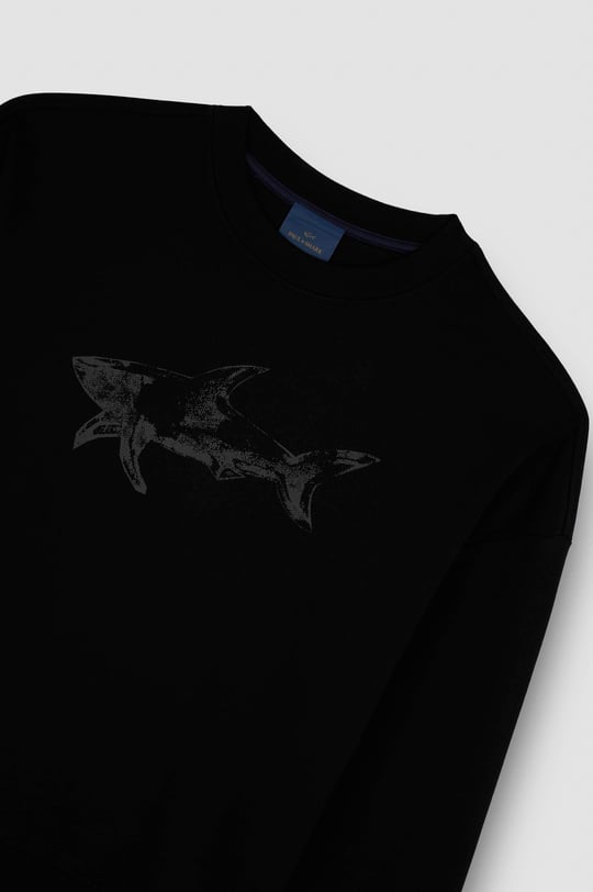 Paul Shark Paul Shark Erkek Rahat Kalıp Büyük Shark Logolu Pamuklu Uzun Kollu Siyah Sweatshirt 15311848-011