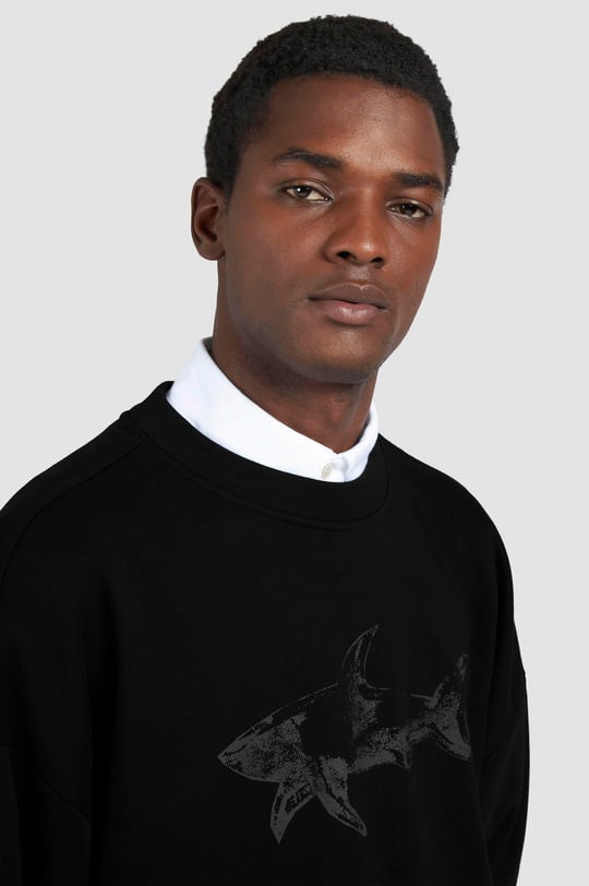 Paul Shark Paul Shark Erkek Rahat Kalıp Büyük Shark Logolu Pamuklu Uzun Kollu Siyah Sweatshirt 15311848-011