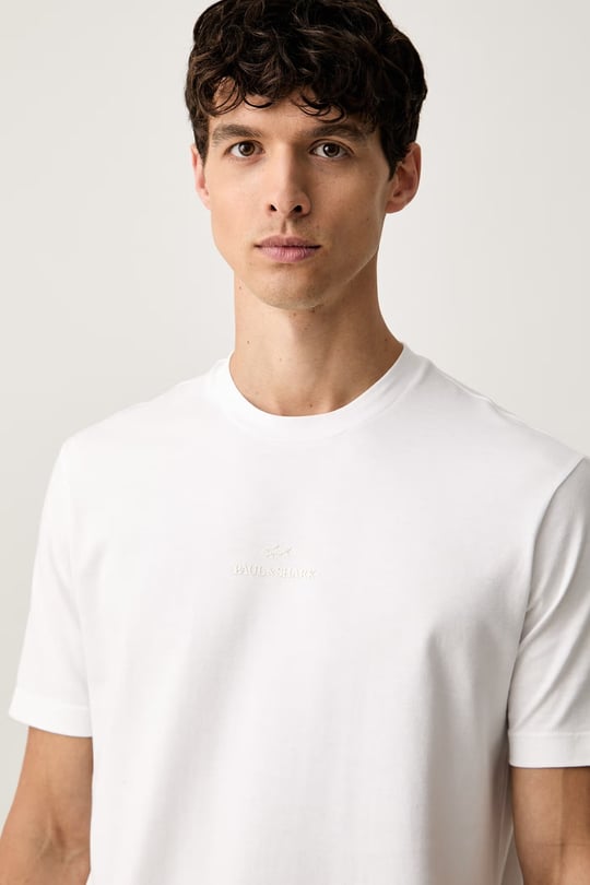 Paul Shark Paul Shark Erkek Rahat Kalıp Logo Kabartmalı Pamuklu Kısa Kollu Beyaz T-Shirt 16311601-965