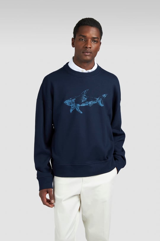 Paul Shark Paul Shark Erkek Rahat Kalıp Büyük Shark Logolu Pamuklu Uzun Kollu Lacivert Sweatshirt 15311848-050