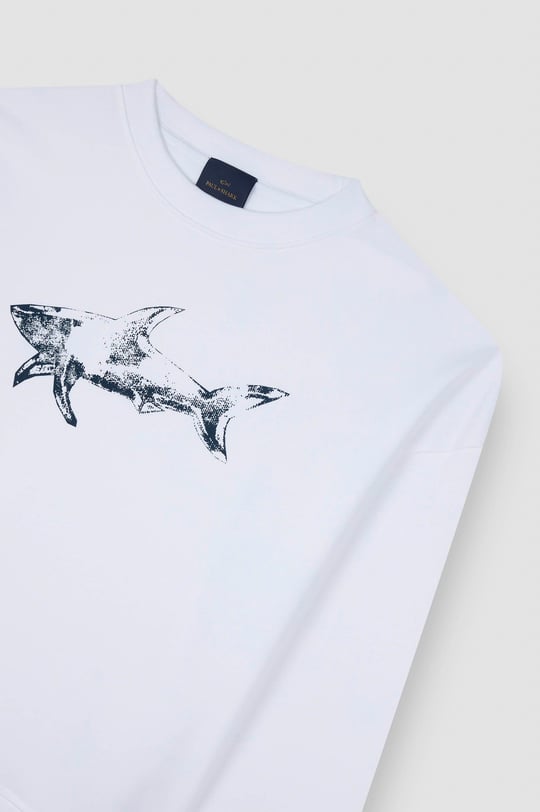 Paul Shark Paul Shark Erkek Rahat Kalıp Büyük Shark Logolu Pamuklu Uzun Kollu Beyaz Sweatshirt 15311848-965