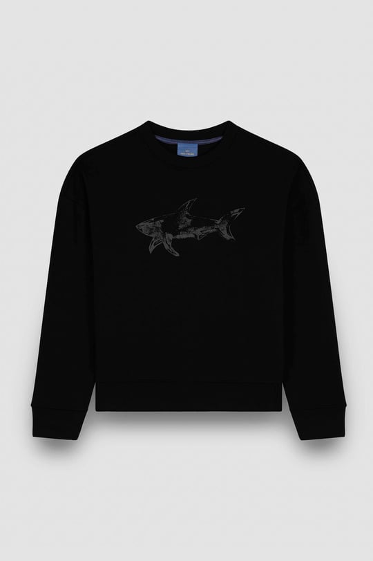 Paul Shark Paul Shark Erkek Rahat Kalıp Büyük Shark Logolu Pamuklu Uzun Kollu Siyah Sweatshirt 15311848-011