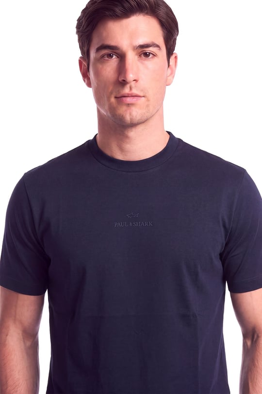 Paul Shark Paul Shark Erkek Rahat Kalıp Logo Kabartmalı Pamuklu Kısa Kollu Lacivert T-Shirt 16311601-050