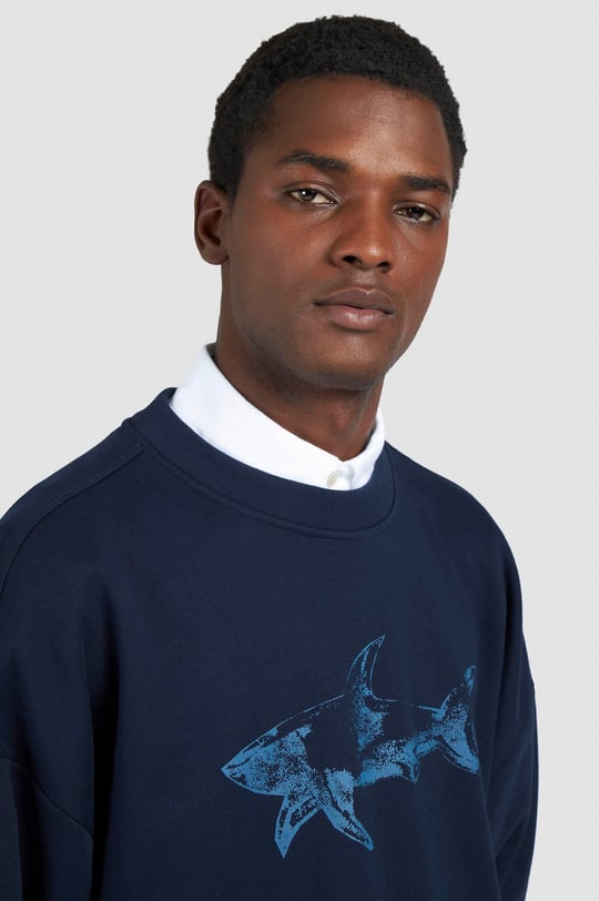 Paul Shark Paul Shark Erkek Rahat Kalıp Büyük Shark Logolu Pamuklu Uzun Kollu Lacivert Sweatshirt 15311848-050