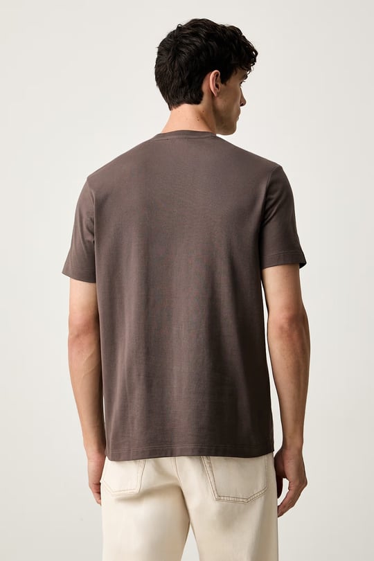 Paul Shark Paul Shark Erkek Rahat Kalıp Logo Kabartmalı Pamuklu Kısa Kollu Kahverengi T-Shirt 16311601-365