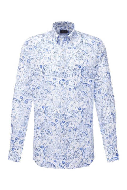 Paul Shark Paul Shark Erkek Regular Fit Desenli Uzun Kol Mavi Gömlek 21413426-001