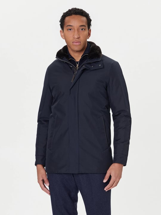 Paul Shark Paul Shark Erkek Regular Fit Dik Yaka Fermuarlı Uzun Lacivert Mont 15312401-013