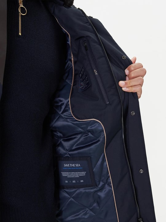 Paul Shark Paul Shark Erkek Regular Fit Dik Yaka Fermuarlı Uzun Lacivert Mont 15312401-013