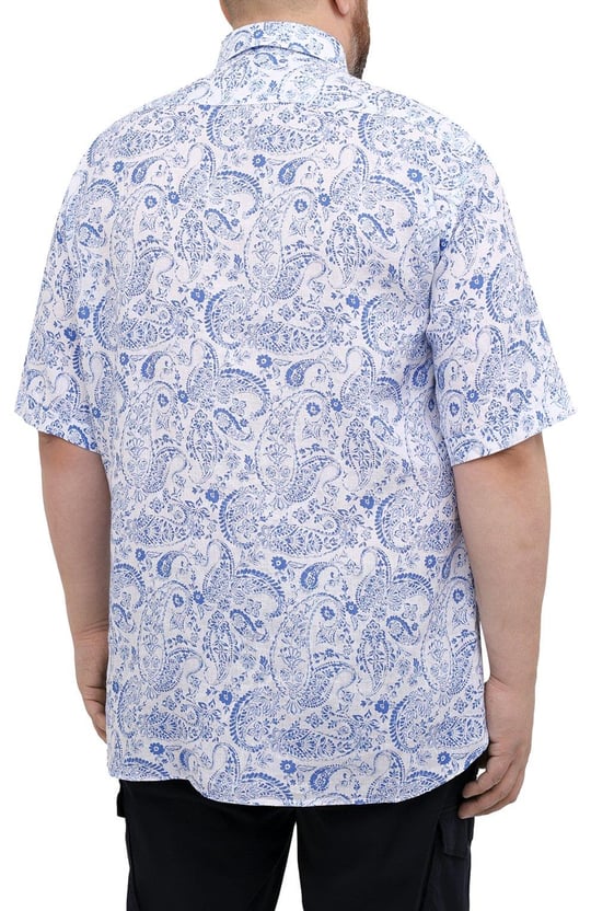 Paul Shark Paul Shark Erkek Regular Fit Desenli Kısa Kollu Beyaz-Mavi Gömlek 21413427-001